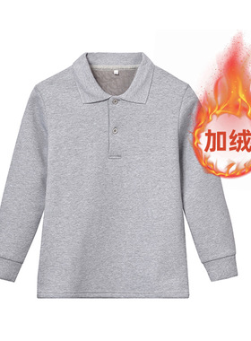 儿童t恤童polo衫长袖女童翻领T体恤加绒白色打底衫