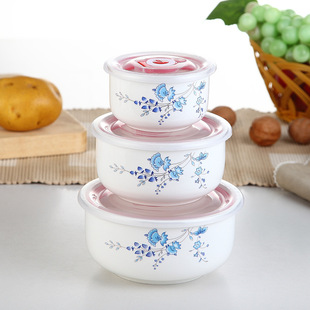 陶瓷保鲜碗三件套微波炉饭盒带盖冰箱密封盒水果盒大号泡面碗