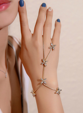 韩版热卖小清新手饰 甜美小花马眼锆石手指链女 气质四叶花朵手链