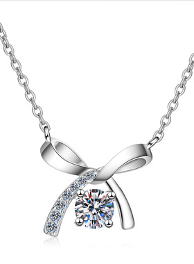 2020年新款s925纯银项链四爪女50分莫桑钻蝴蝶结项链仿真钻锁骨链