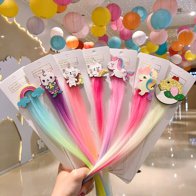 韩版儿童卡通独假发发夹独角兽发卡女可爱女童边夹刘海夹发饰