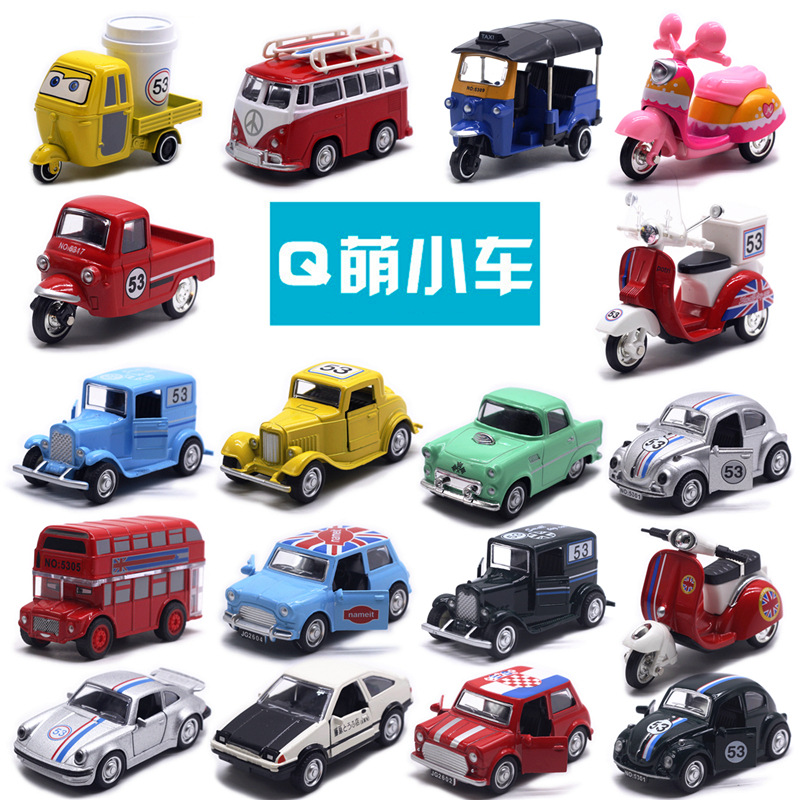 合金回力摩托车 泰国三轮车外卖的士小汽车巴士模型儿童玩具
