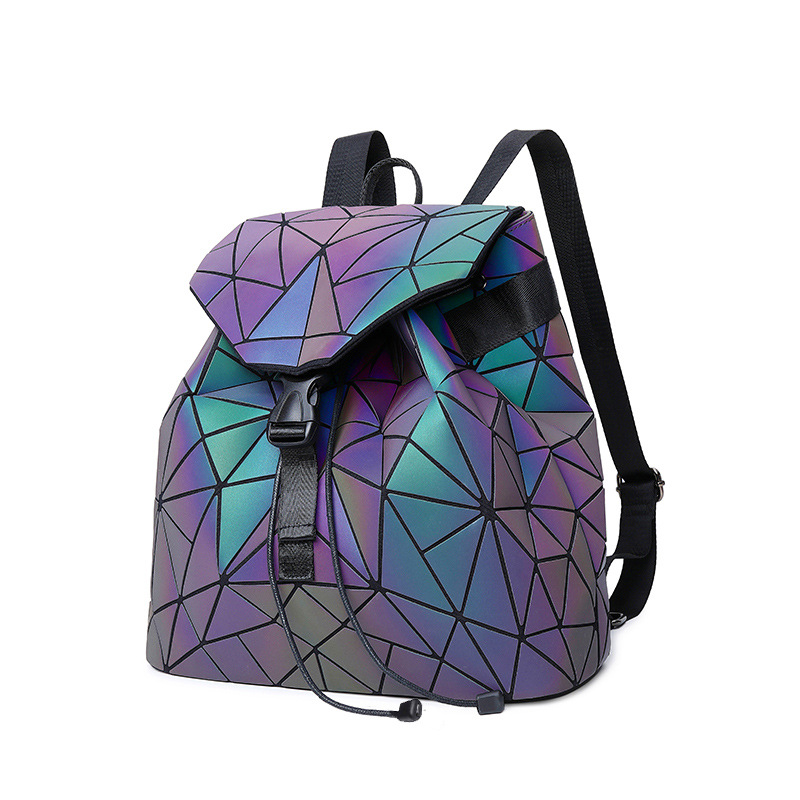 双肩背包女幻彩几何菱格电脑包Women Backpack Girls School Bags