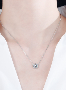 925纯银镀pt950金项链泡泡1克拉莫桑石项链情人节礼物锁骨链女