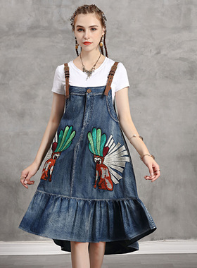 2025夏牛仔背带荷叶边裙复古减龄显年轻少女不规则连衣裙女82221