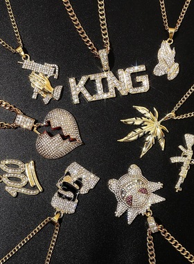 欧美个性夸张嘻哈潮流满钻吊坠嘻哈项链饰品跨境士项链嘻哈风
