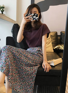 夏季新款港味轻熟赫本风套装 可盐可甜法式复古碎花连衣裙两件套