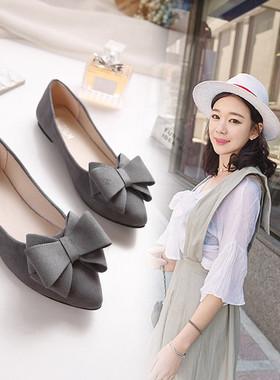women flat bow boots black work shoes bean女蝴蝶结平底单鞋子