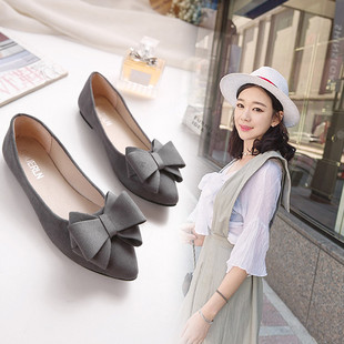 women flat bow boots black work shoes bean女蝴蝶结平底单鞋子