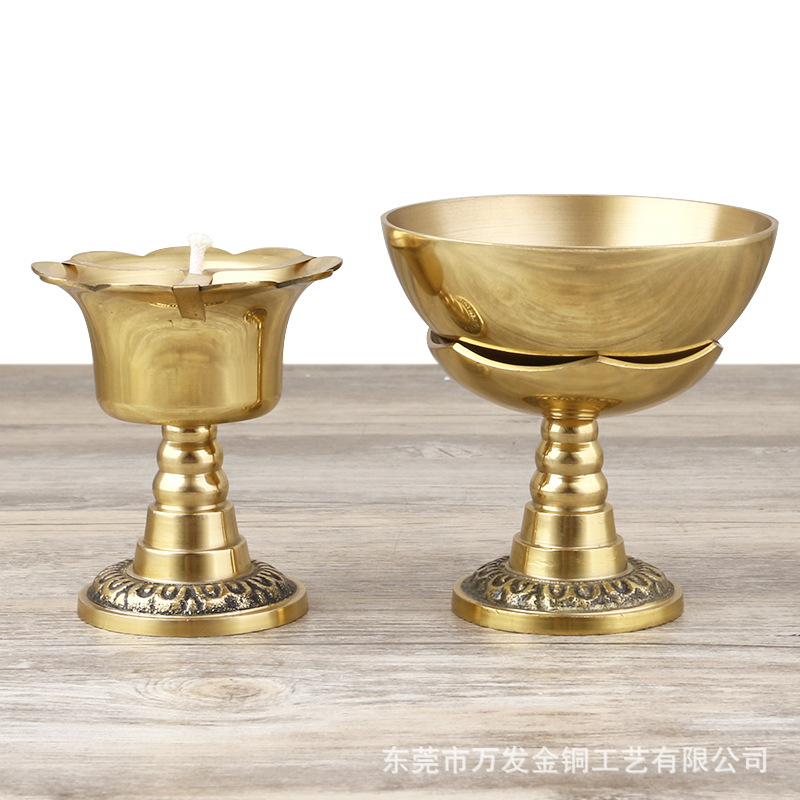 黄铜酥油灯座寺庙添油长明灯厂家家用小号铜油灯供佛油灯液体