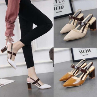 pointed, thick heel, middle heel, high heels, hollow sandals