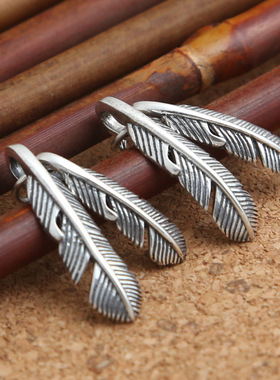 ins小众银饰S925纯银羽毛吊坠银饰品个性复古泰银小羽毛吊坠挂坠