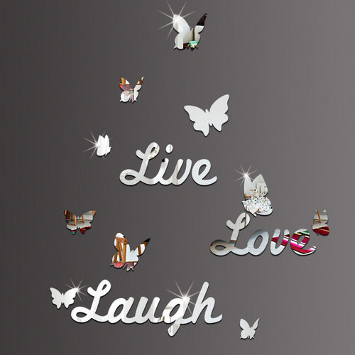 英文字母live love laugh蝴蝶3D立体墙贴亚克力镜面贴装饰画定制