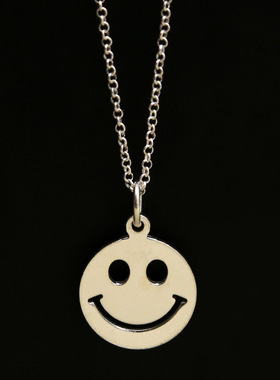小众银饰S925纯银吊坠光面卡通笑脸吊坠女士锁骨链小挂坠小巧纯银