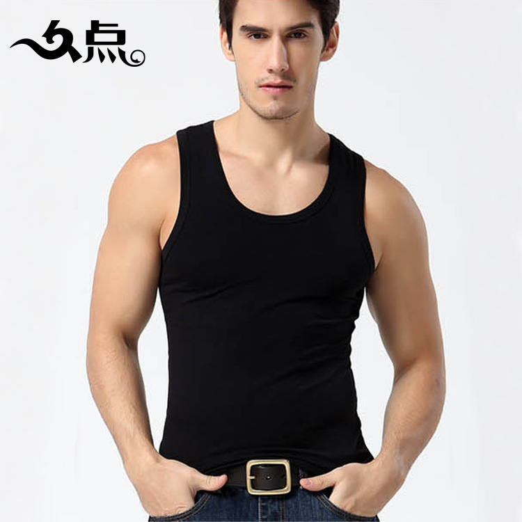 士圆领莫尔背心运动宽背背心 紧身 纯色 式背心