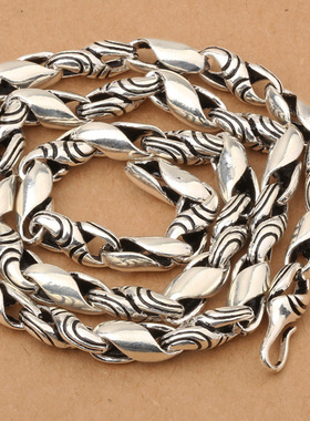 小众银饰男士S925纯银项链扭纹黑白相间复古泰银项链银链子情侣款