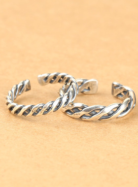 ins小众银饰S925纯银戒指饰品手工编织泰银戒指男女食指开口指环