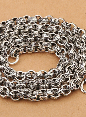 小众银饰男士S925纯银项链饰品长城纹复古泰银项链个性粗霸银链子