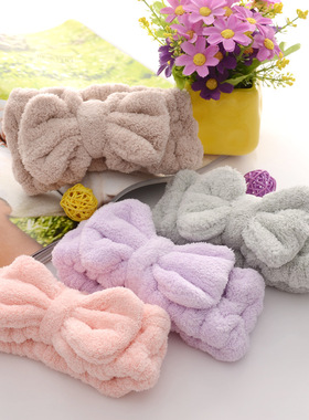 亚马逊饰品韩版珊瑚绒发带洗脸可爱毛绒女生化妆礼品蝴蝶结发饰