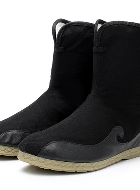 古装靴子男款表演出侠客靴黑色古风cos汉服戏曲中式古装官兵布靴