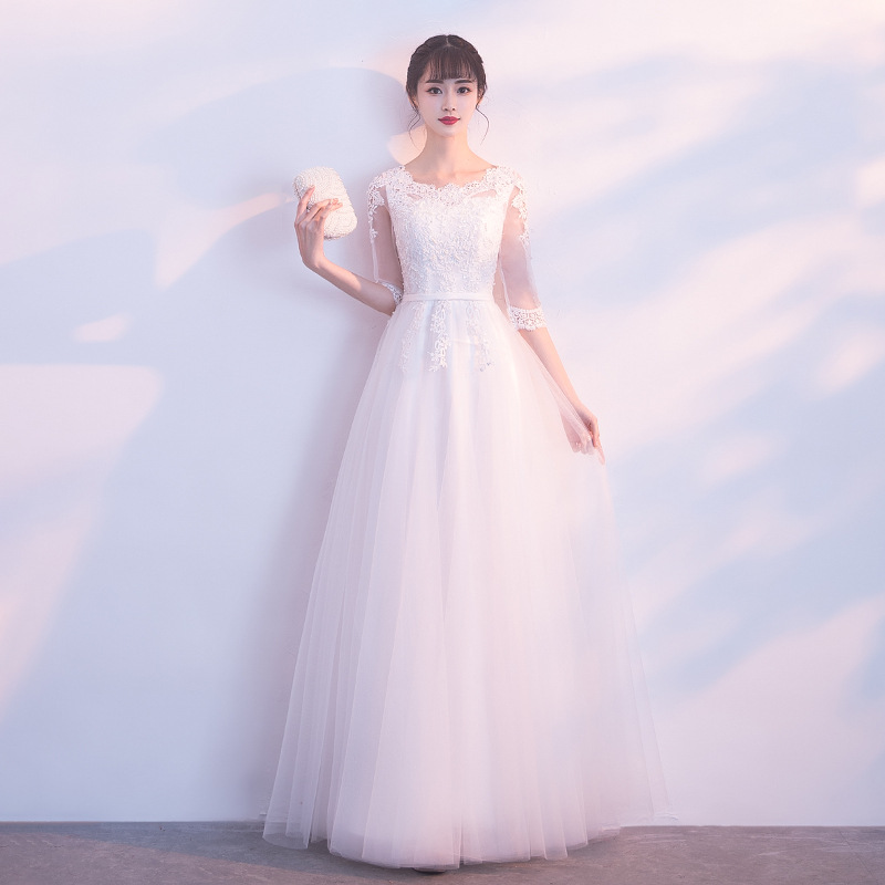 晚礼服裙女2026新款夏季公司晚宴主持人白色端庄大气长款长袖显瘦