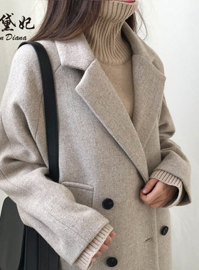 彩黛妃2025春夏新款韩版修身女装毛呢外套显瘦大码中长款呢子大衣