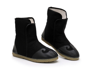 汉服古风靴子男款侠客靴子平底中筒靴明制原创中国风棉靴复古皂靴