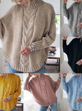coat women winter jacket ladies sweater 不规则蝙蝠袖针织毛衣