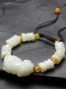 新款新疆和田玉貔貅手链玉器情侣款莲花珠子玉石手链天然玉石手串