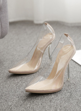 Women's plus size crystal heel transparent High heels shoes