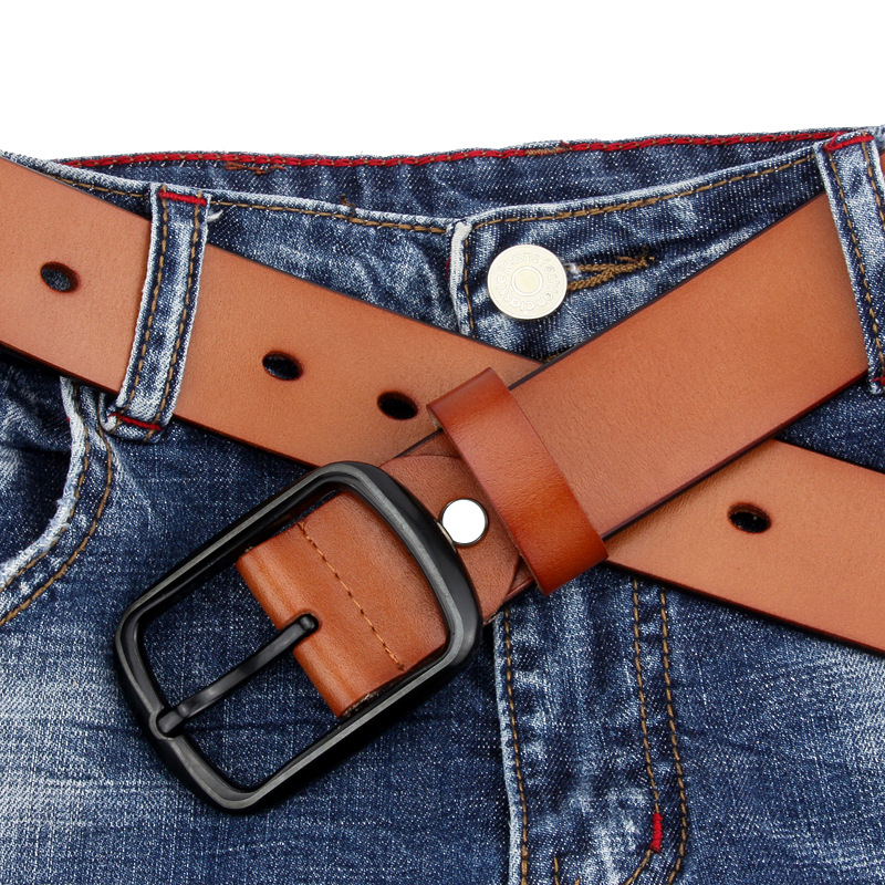 复古真皮皮带男士黄牛皮黑日字扣士青年腰带休闲商务百搭裤带棕色