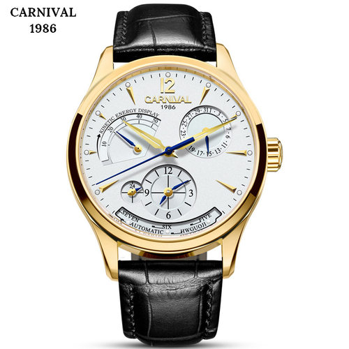 Carnival手表全自动机械表时尚潮流多功能夜光防水士真皮表