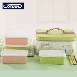 日本斯凯达Skater大容量小清新带提手保温袋便当保鲜套装塑料饭盒