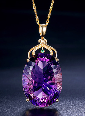 韩版紫黄晶吊坠 镀18K金镶嵌绿钻紫水晶吊坠切工紫黄晶挂件女