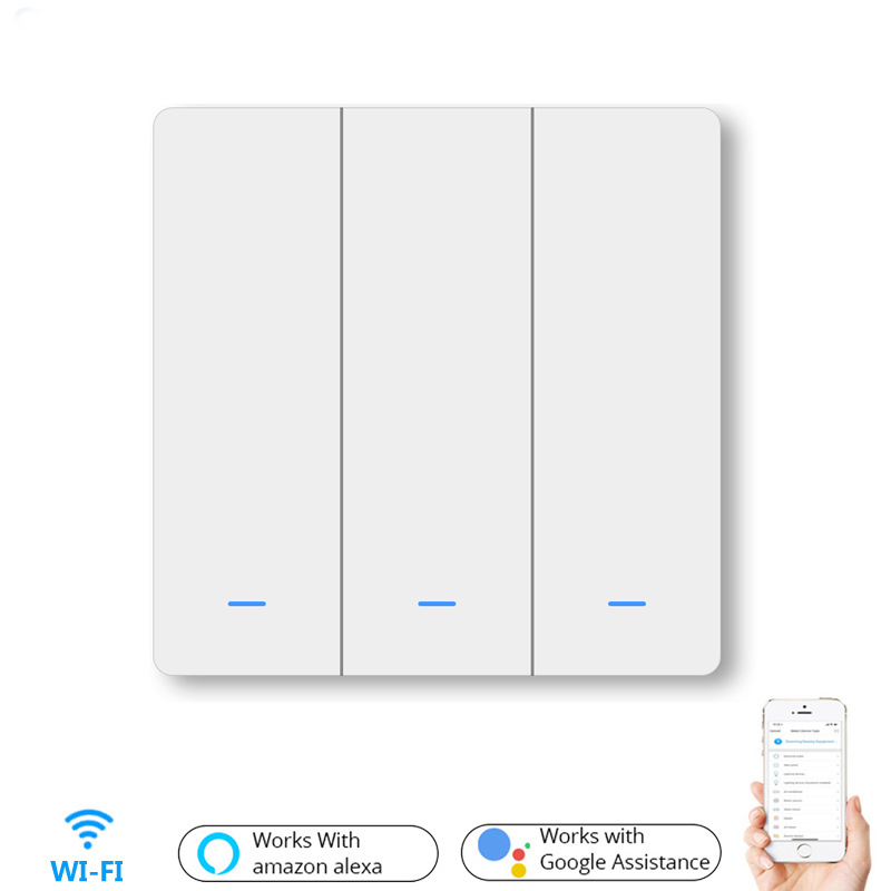 手机wifi控制智能家居白色86型三路按键式 智能墙壁开关