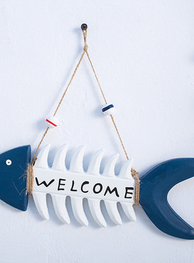 地中海创意木制鱼骨欢迎牌 海洋挂饰工艺品装饰 照片墙搭档