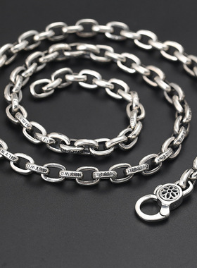 小众银饰S925纯银男生项链樱花字母项链泰银潮人百搭粗链潮情侣