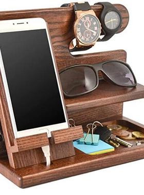 木制钥匙扣钱包支架手表士专用礼物生日床头柜钱包平板电脑收纳