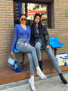 women's jeans ladies pencil casual pants 高腰紧身女牛仔裤子