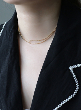简约双链条钛钢镀金锁骨链
