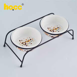 ZOO hocc猫碗陶瓷防打翻双碗保护颈椎不锈钢狗碗猫粮碗猫咪食具