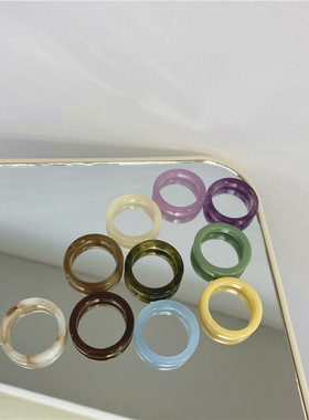 多色系5个一套帅酷撞色冷淡风彩色树脂素圈简约戒指指环女叠戴ins