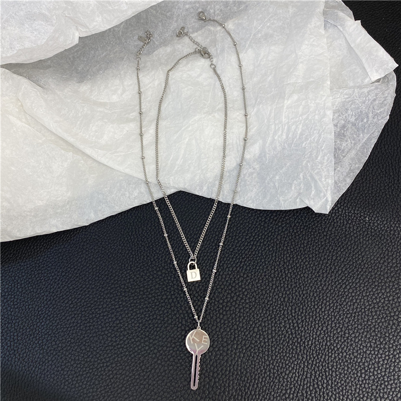 钥匙与锁D家项链 钛钢保色！双层字母几何百搭项链 可分开佩戴