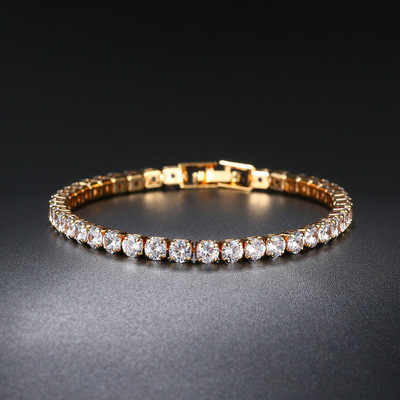 欧美锆石手链排4mm圆形满钻网球链跨境嘻哈饰品tennis bracelet