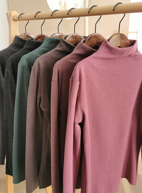 大码秋冬阳离子德绒纯色打底衫女士保暖内搭上衣加厚修身复古风