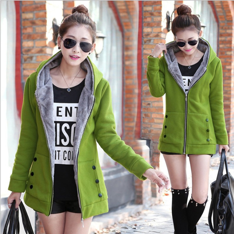 加厚连帽卫衣中长款开衫ladies long warm jackets women's coats