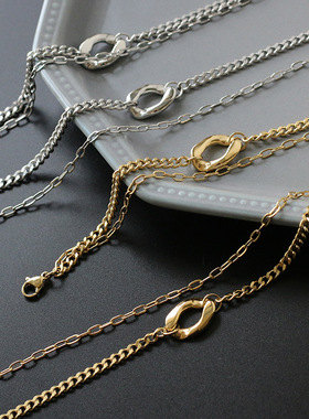 欧美钛钢镀金银双层锁骨链手链