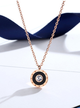 抖音网红爆款流行饰品项链女锁骨链彩金项饰18k玫瑰金钛钢吊坠女