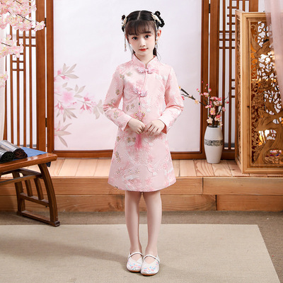Y儿童秋装连衣裙刺绣旗袍裙女孩中国风古装汉服女童连衣裙新款童