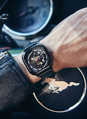 尼尚方形手表士机械表全自动机械镂空防水夜光时尚潮流表9505